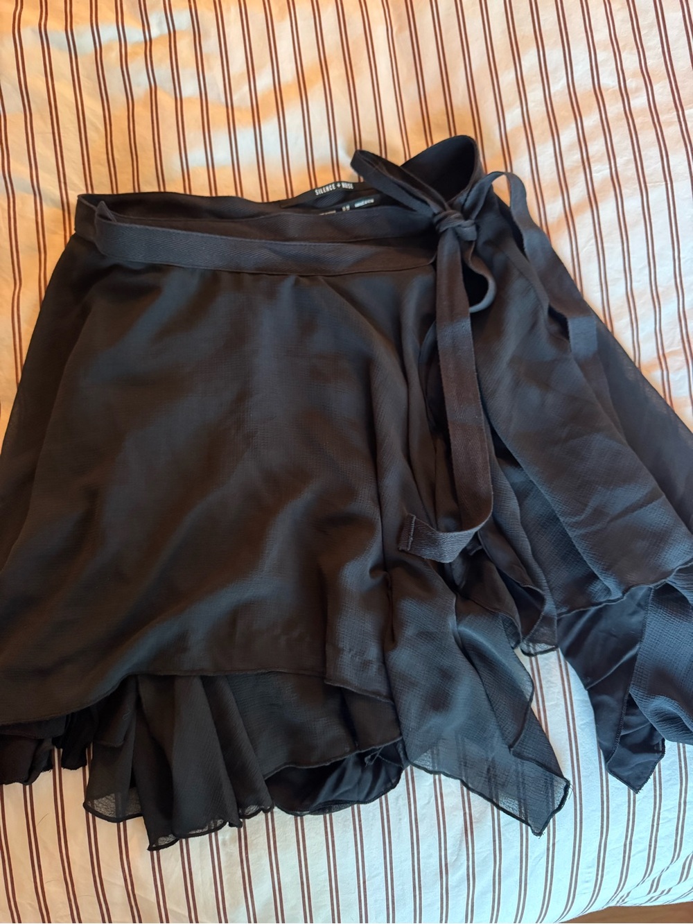 Black Layered Wrap Ballerina Style Skirt with Tie Waist
